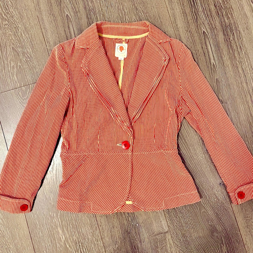 Tulle Red Seersucker Blazer Jacket Anthropologie